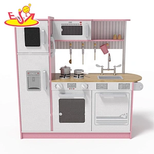 2020 New design big white electronic wooden kitchen toys with lights and sounds W10C531