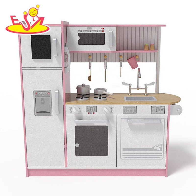 2020 New design big white electronic wooden kitchen toys with lights and sounds W10C531