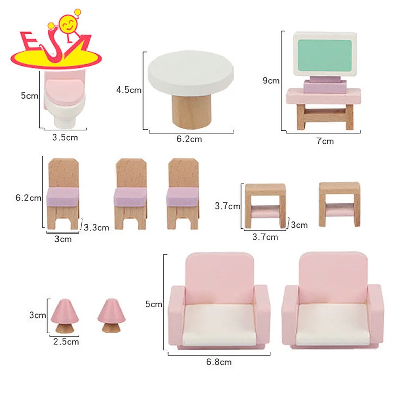 cute natural miniature children bedroom furniture mini wooden dollhouse furniture  W06B096