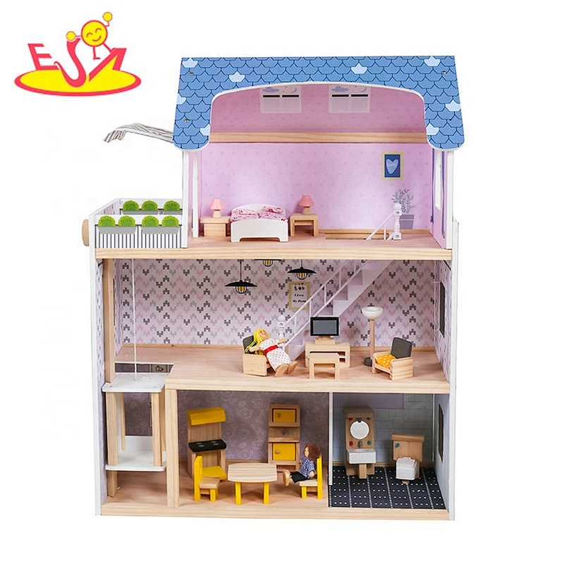 2018 Neues Design Kind aus Holz Puppenhausbausatz schöne Holz Mädchen Puppenhausbausatz