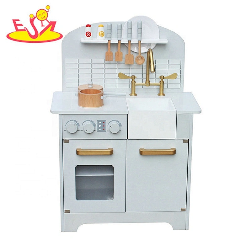 2020 New design big white electronic wooden kitchen toys with lights and sounds W10C531