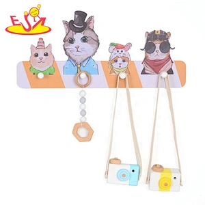 Customize cartoon wooden wall mounted clothes hanger for kids W09B106