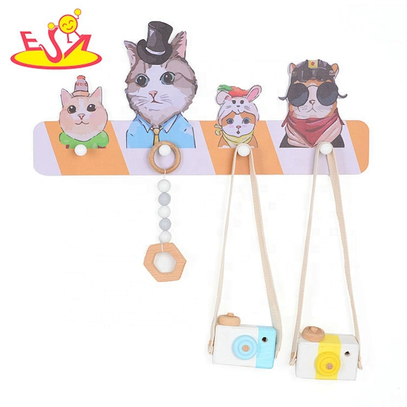 Customize cartoon wooden wall mounted clothes hanger for kids W09B106