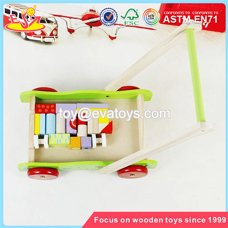 wholesale cheap wooden baby activity walker high quality toys wooden baby activity walker with building blocks W16E076