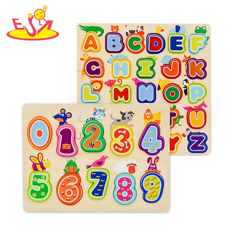 2019 Superseptember best 2 in 1 alphabet & number wooden animal puzzle games for kids W14B114