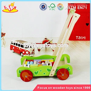 wholesale cheap wooden baby activity walker high quality toys wooden baby activity walker with building blocks W16E076