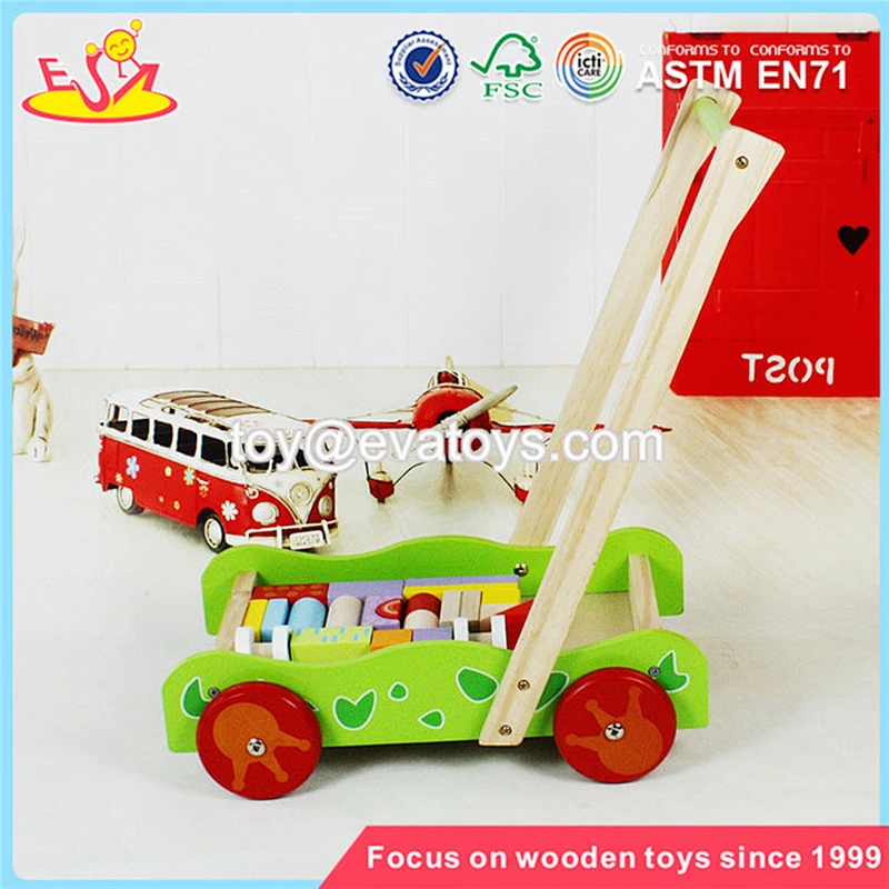 wholesale cheap wooden baby activity walker high quality toys wooden baby activity walker with building blocks W16E076