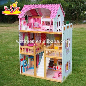 wholesale top fashion girls wooden miniature doll house for sale W06A163