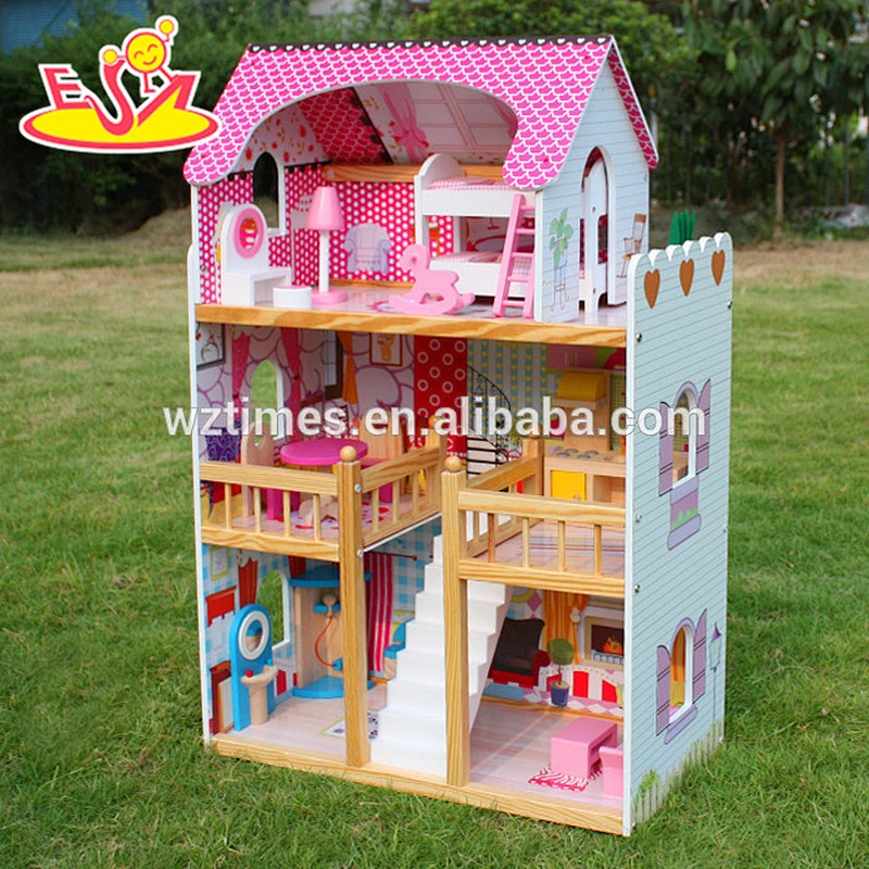 wholesale top fashion girls wooden miniature doll house for sale W06A163