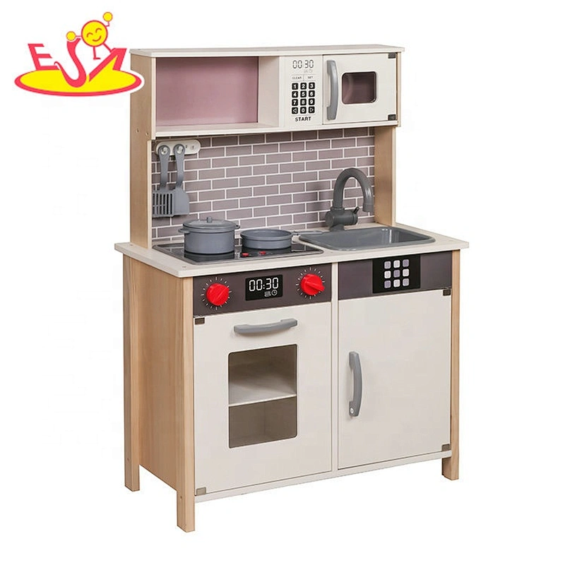 2020 New arrived boys wooden toy kitchen set with electronic stove W10C528