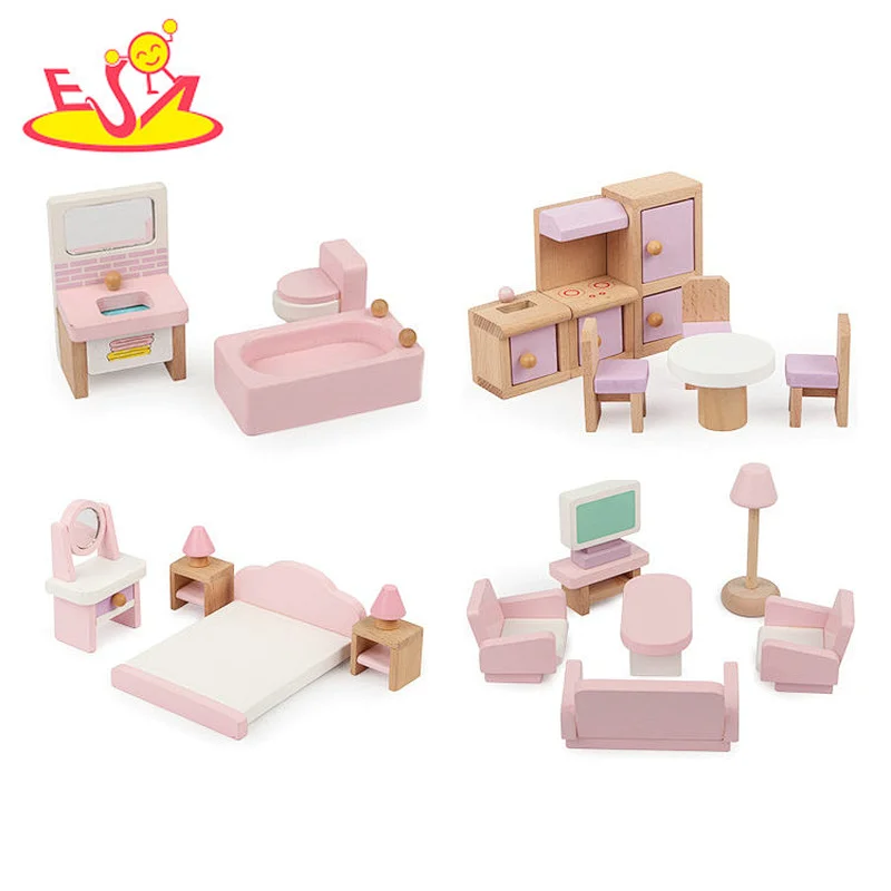 cute natural miniature children bedroom furniture mini wooden dollhouse furniture  W06B096
