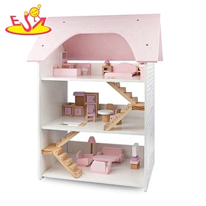 2020 high quality pretend play pink wooden doll house for kids W06A388