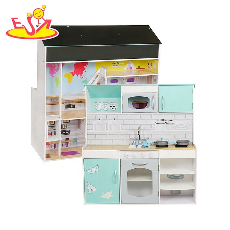 2020 New arrived 2in1 wooden miniature dollhouse kitchen for girls W06A383