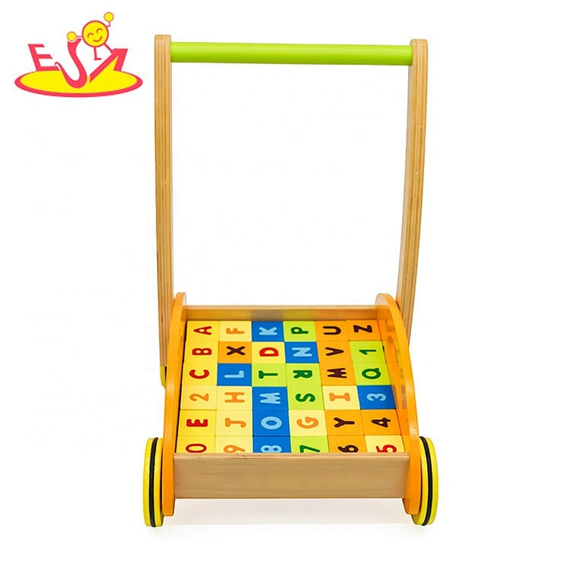 wholesale educational wooden baby walking toys with building blocks W16E017B