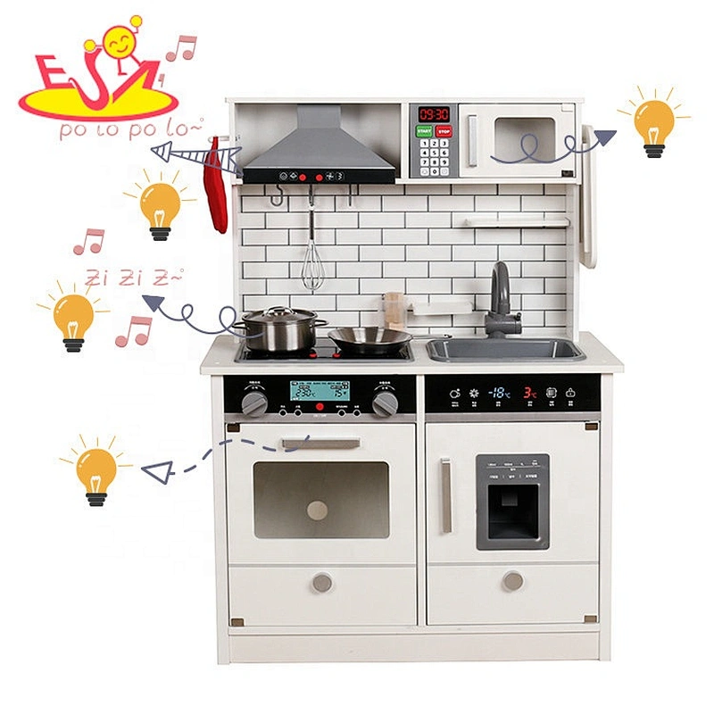 New design white kids wooden kitchen toys with lights W10C493B
