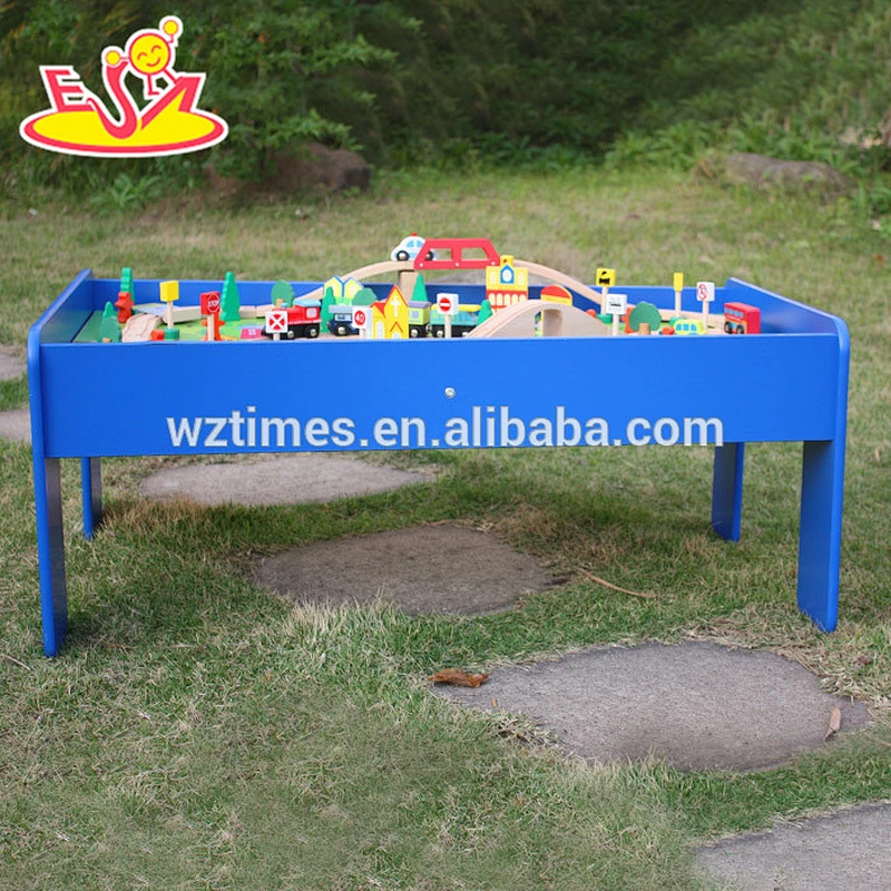 Wholesale cheap kids wooden railway train toy fashion wooden railway train set W04C009A