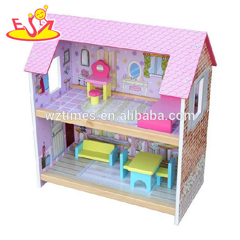 Wholesale most popular wooden girls dollhouse for kids' role play game W06A078