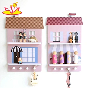 2020 High quality kids wood floating shelves with hooks W08C312