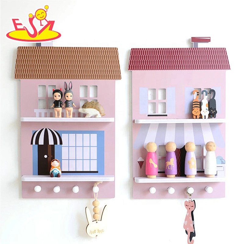 2020 High quality kids wood floating shelves with hooks W08C312