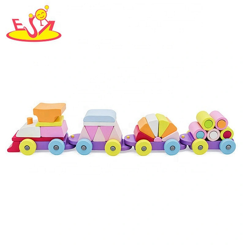 2019 New arrival educational wooden stacking train toy for kids W04A392