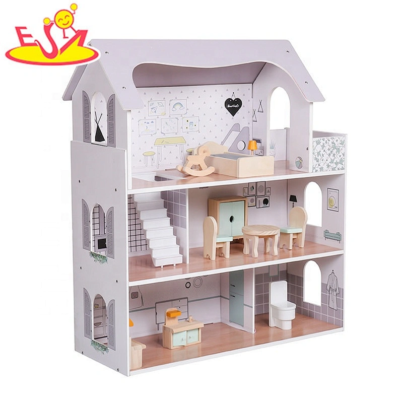 Customize small wooden baby doll house for wholesale W06A393