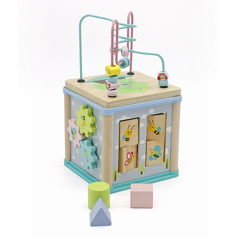Wholesale cheap product intelligent wooden beads cube toy used in baby's playground W11B156