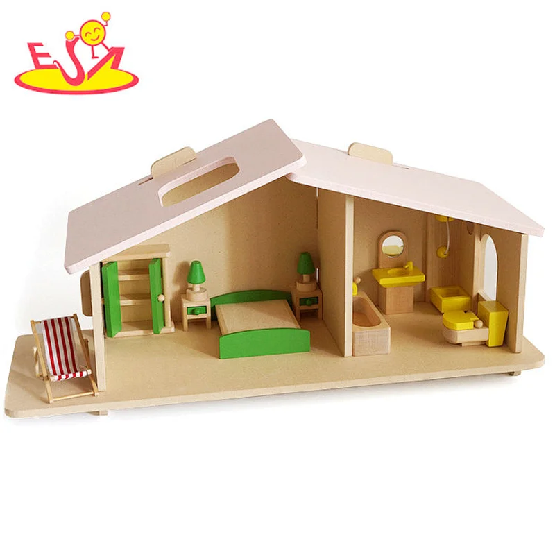 New custom design mini doll DIY playing wooden dollhouse toy for girls W06A391B