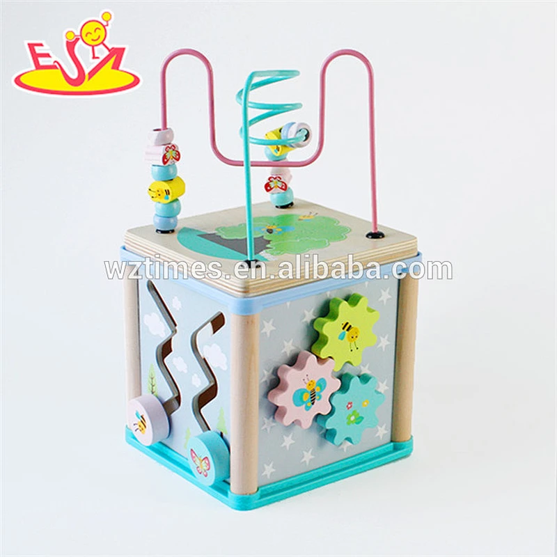Wholesale cheap product intelligent wooden beads cube toy used in baby's playground W11B156
