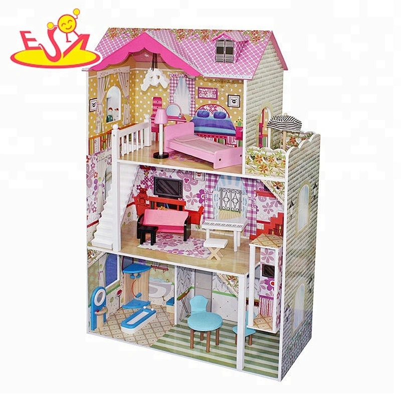 Spielen Sie Miniatur-Puppenhaus aus Holz für Kinder W06A215
