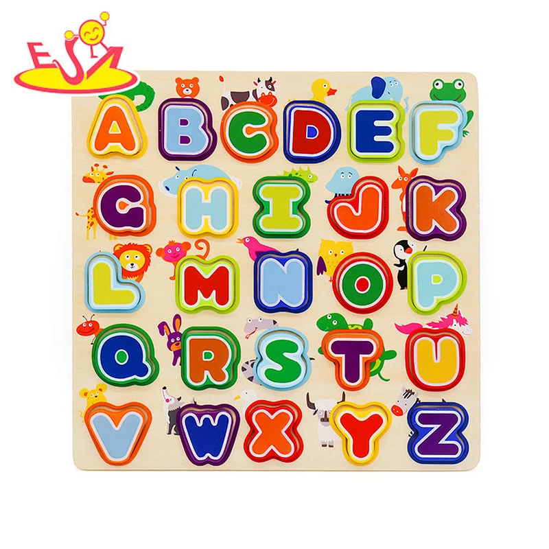 wholesale toy ready To Ship educational wooden animal alphabet puzzle for toddlers W14B113