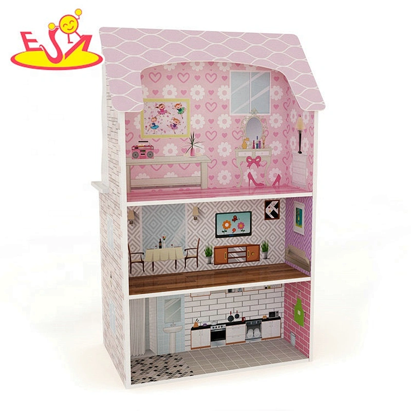 2019 New design 2 in 1 miniature wooden dollhouse kitchen for children W06A371D