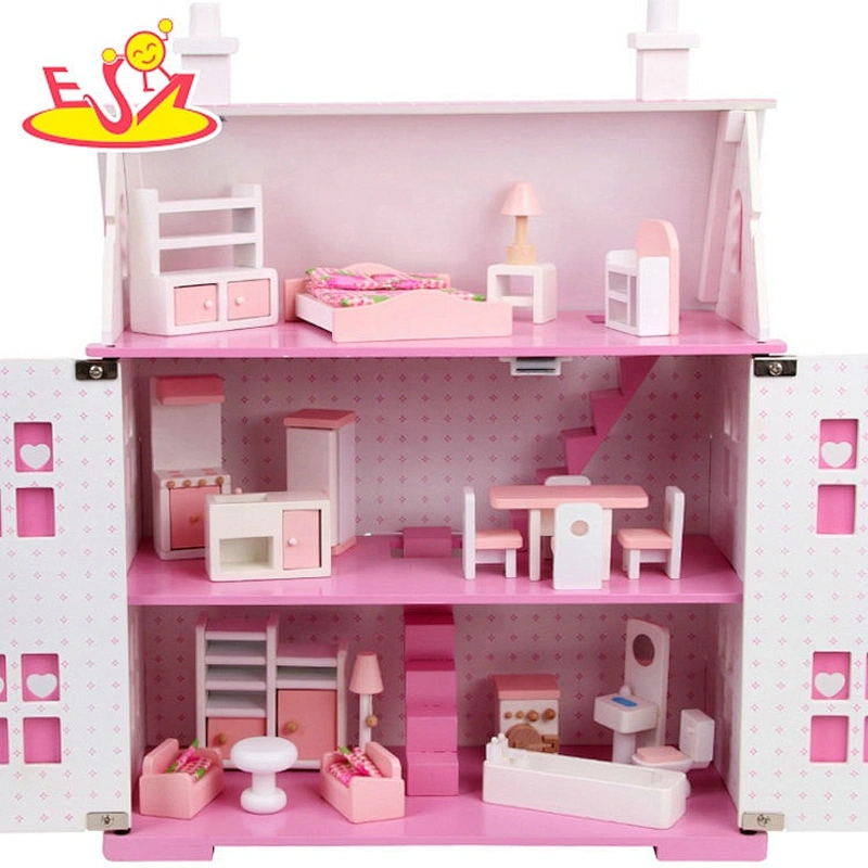 2020 top sale pink babies wooden doll house furniture for wholesale W06A387