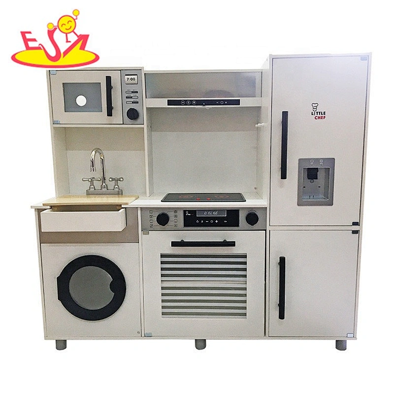 2020 New design big white electronic wooden kitchen toys with lights and sounds W10C531