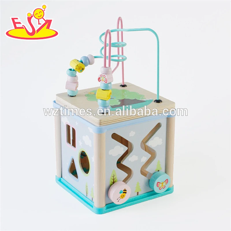 Wholesale cheap product intelligent wooden beads cube toy used in baby's playground W11B156