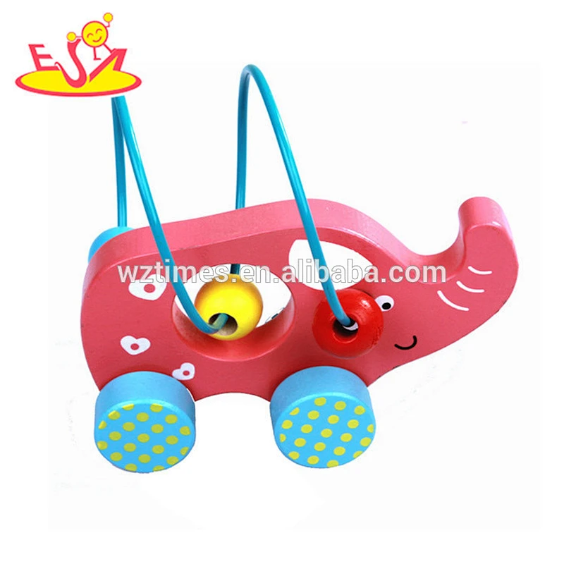 Wholesale best kids wooden elephant toy bead car W11B149