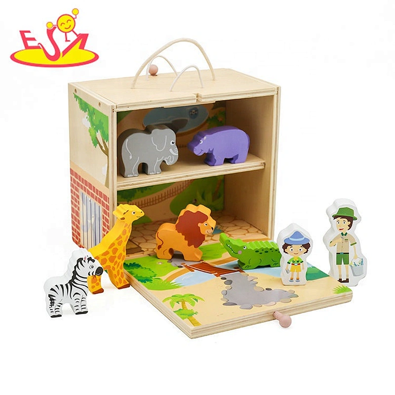 New fashion small wooden toy zoo playsets for children W06A384