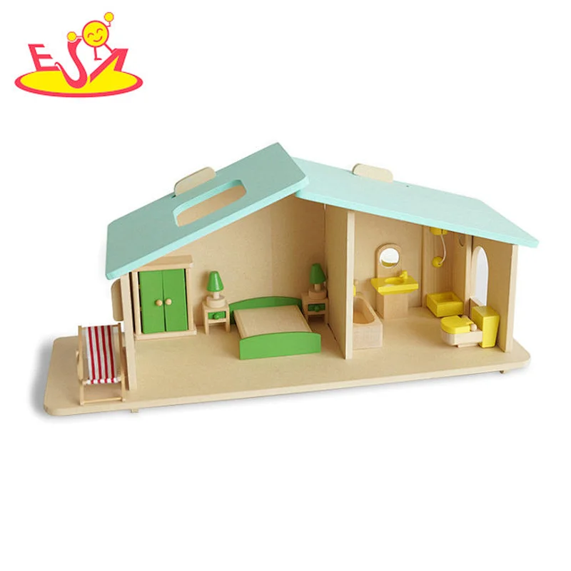 New custom design mini doll DIY playing wooden dollhouse toy for girls W06A391B