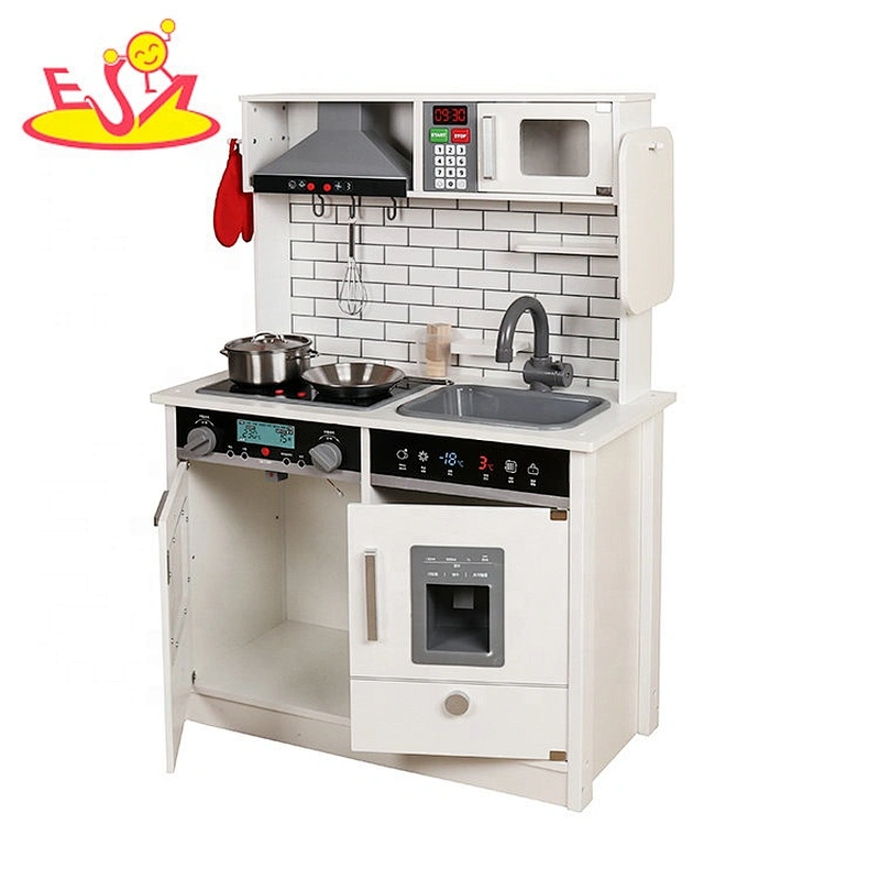 New design white kids wooden kitchen toys with lights W10C493B