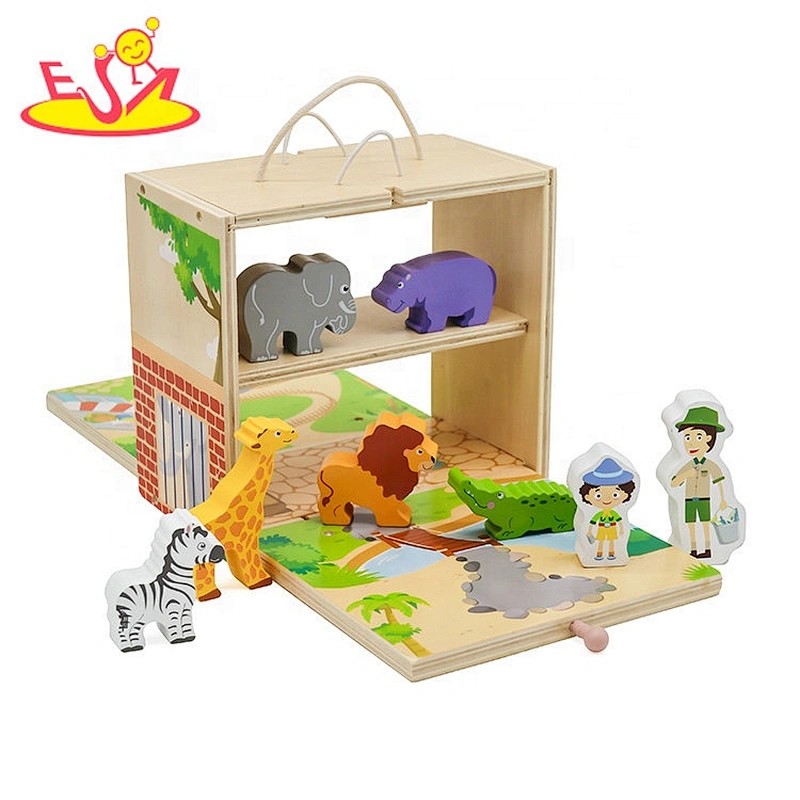 New fashion small wooden toy zoo playsets for children W06A384