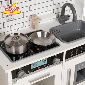 New design white kids wooden kitchen toys with lights W10C493B