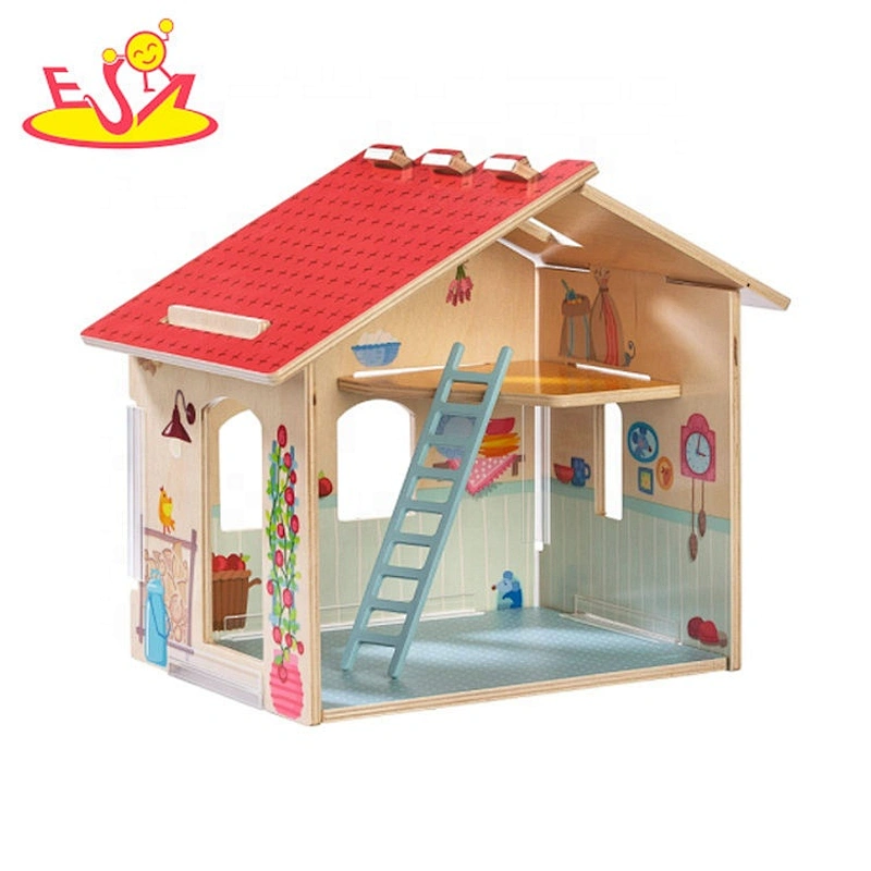 2020 high quality preschool wooden 2 in 1 dolls house and kitchen for children W06A395