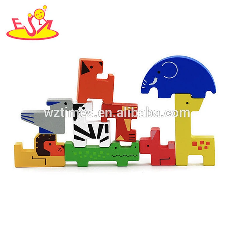wholesale kids wooden toy animal building blocks for education W05C066