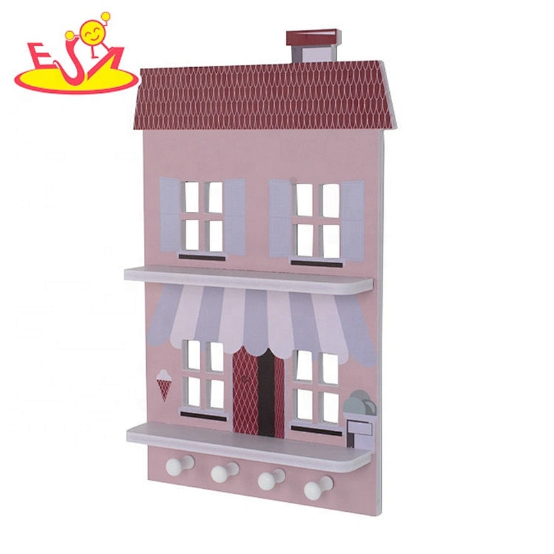 2020 High quality kids wood floating shelves with hooks W08C312