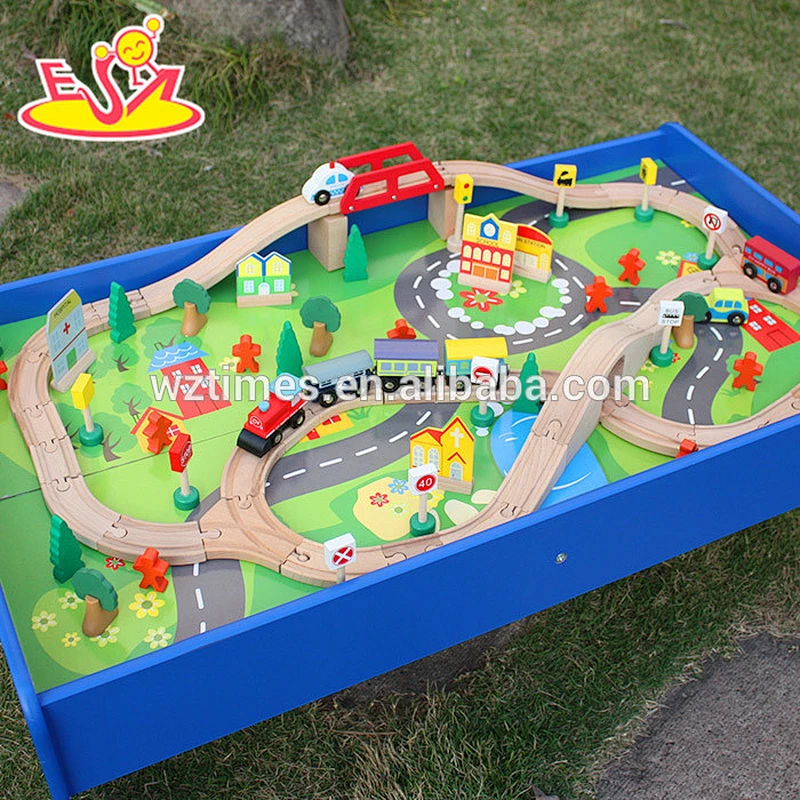 Wholesale cheap kids wooden railway train toy fashion wooden railway train set W04C009A