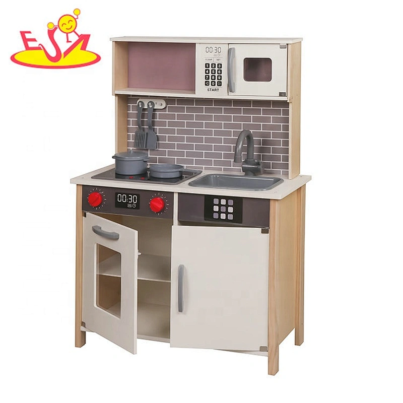 2020 New arrived boys wooden toy kitchen set with electronic stove W10C528