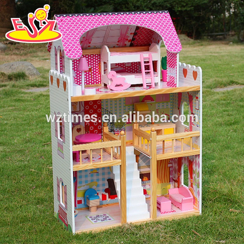wholesale top fashion girls wooden miniature doll house for sale W06A163
