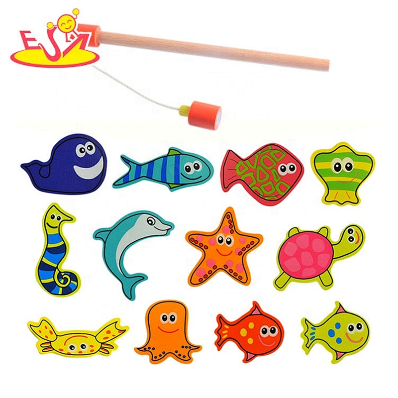 High quality preschool magnetic wooden fishing game for kids W01A359