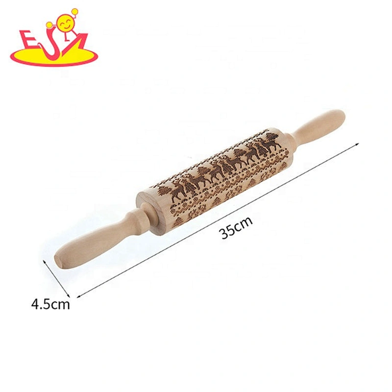 Factory high quality engraved wooden embossed rolling pin with pattern W02B045
