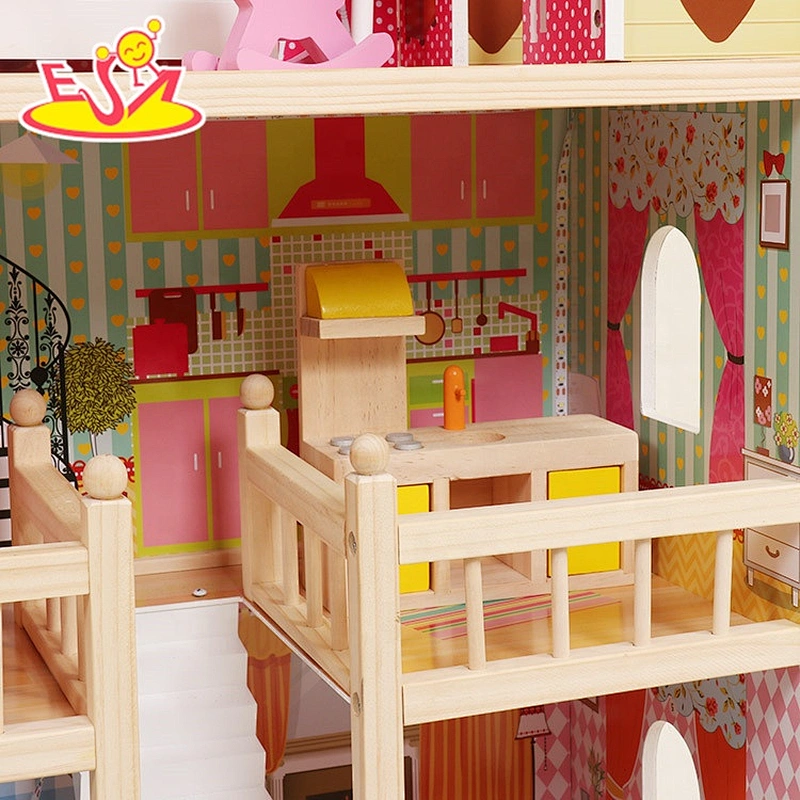 2020 Ready to Ship children wooden led doll house with pool W06A333E