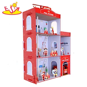 Most popular preschool wooden toy fire station for children W04B084